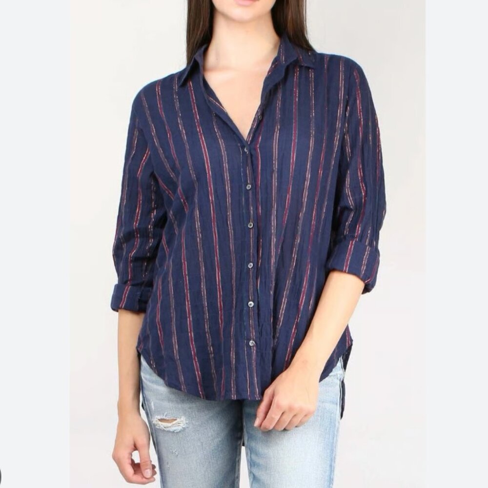 XIRENA Beau Beckett Striped button down shirt top
